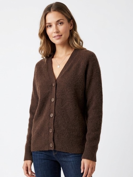 Zara Sweaters - ZARA Chocolate Brown Wool Blend Oversized V-Neck Cardigan Sweater Size S Fits M